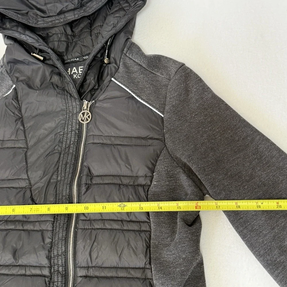 Michael Kors Black Knit-Sleeve Puffer Coat Hooded Zip Up Women's Size Small - Picture 4 of 9